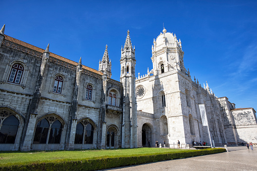 Lisbon, Portugal - Exterior view of Jeronimos monastery on a sunny summer afternoon.