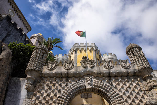 Sintra, Portugal - Pena National Palace on a summer afternoon. This is a very popular spot for tourists.