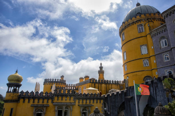 Sintra, Portugal - Pena National Palace on a summer afternoon. This is a very popular spot for tourists.
