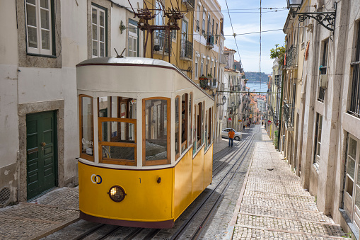 Lisbon, Portugal - Historic Elevador da Bica  in Bairro Alto district on a summer afternoon.