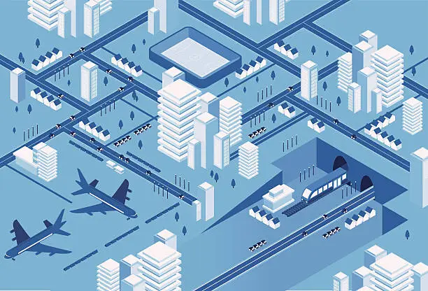 Vector illustration of Blue transport city