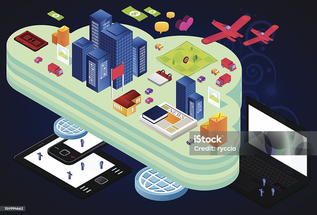 Isometric horizontale Technologie cloud - Lizenzfrei Isometrische Darstellung Vektorgrafik