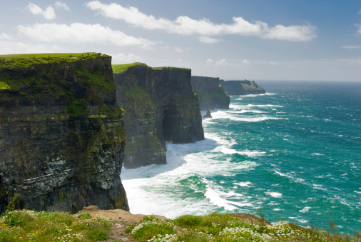 The Cliffs of Moher in County Clare are one of the tallest sea cliffs in Ireland and is a popular tourist destination.