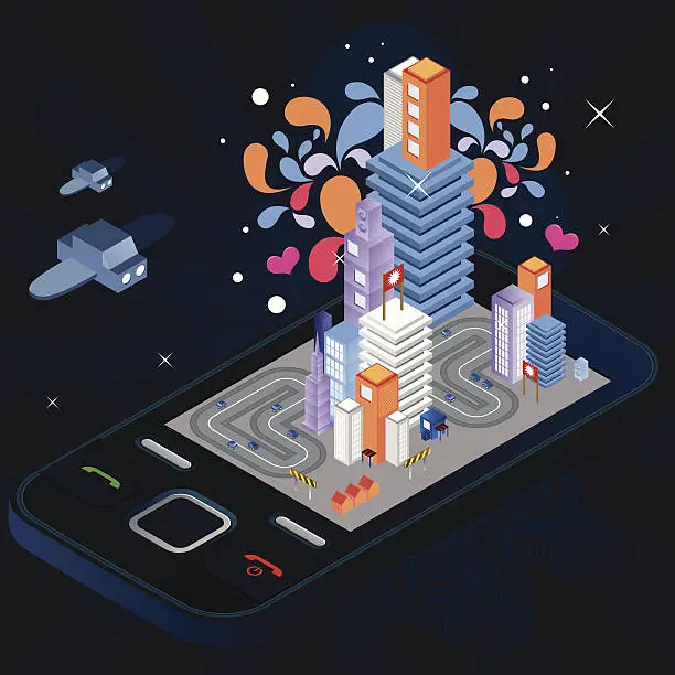 Vector illustration of Crazy colors next generation phone city