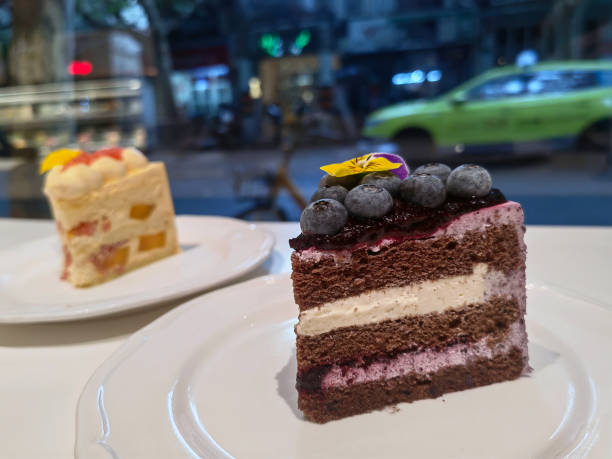 istock Blueberry cheesecake with apple sauce. 1549989686