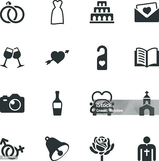 Wedding Silhouette Icons Stock Illustration - Download Image Now - In Silhouette, Wedding, Chapel