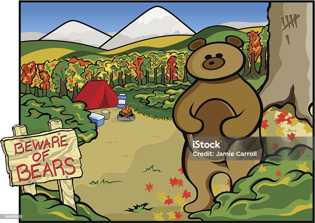 Beware of Bears A bear with a full belly, and he is keeping tally of campers. Animal stock vector