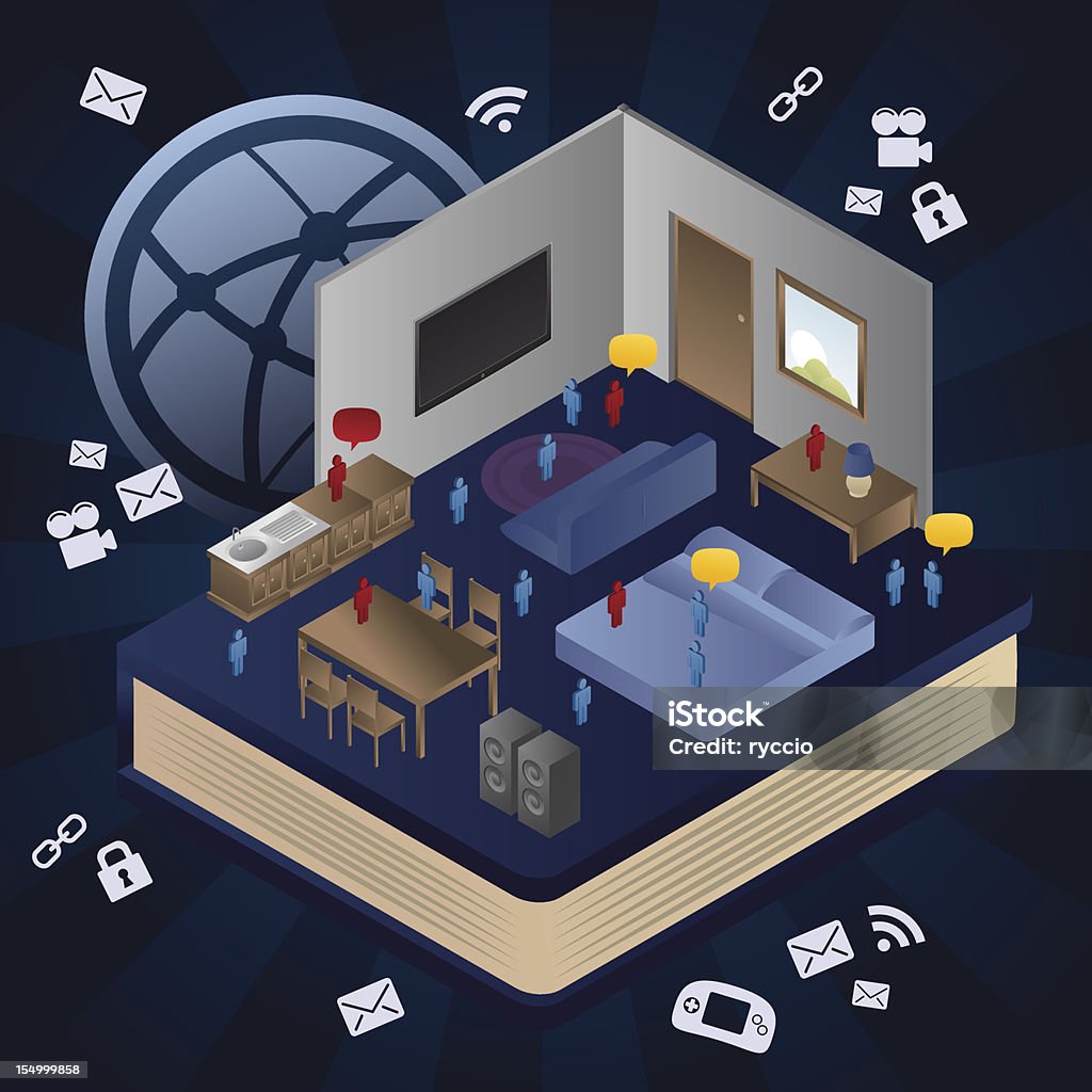 The book home A entire home inside the book. A lot of people inside. Can be used as social network addiction concept. Need some isometric characters and elements compatible with this illustration? Check out here. Camera - Photographic Equipment stock vector