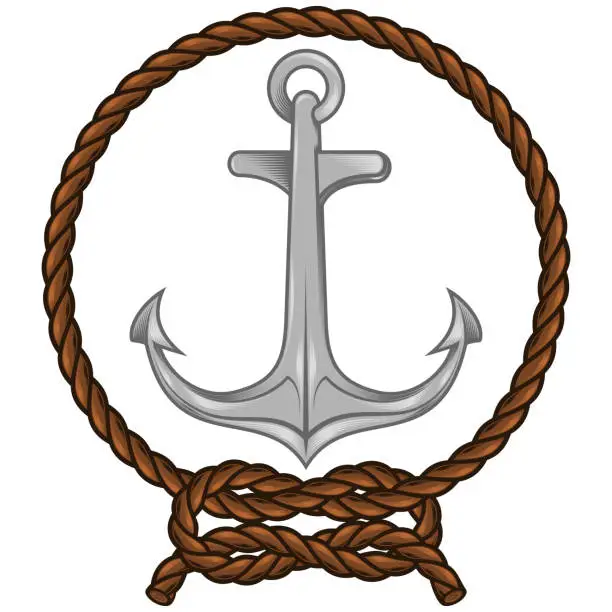 Vector illustration of Anchor design surrounded by intertwined rope