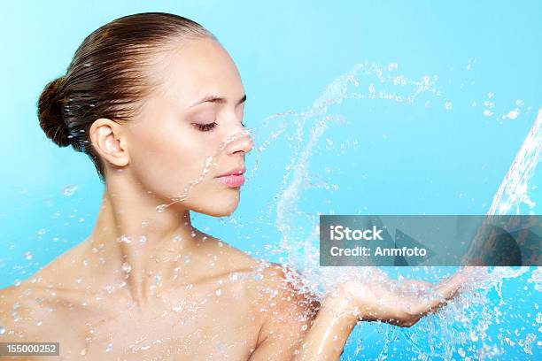 Beautiful Girl And Stream Of Water Stock Photo - Download Image Now - Women, Human Face, Sensuality