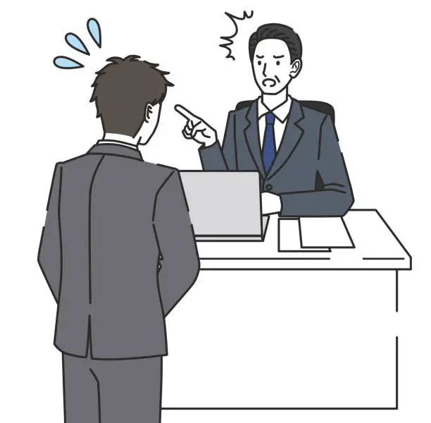Vector illustration of A male employee who apologizes to his boss