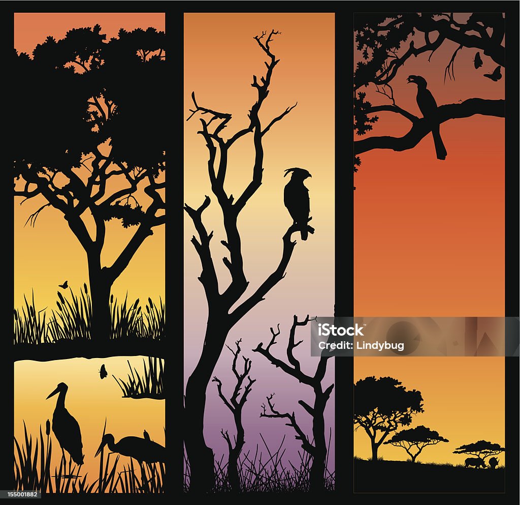 African naturaleza siluetas - arte vectorial de Acacia libre de derechos
