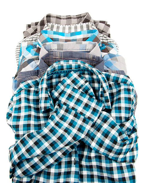 istock Stack of Plaid Long Sleeved Men's Shirts 155001956