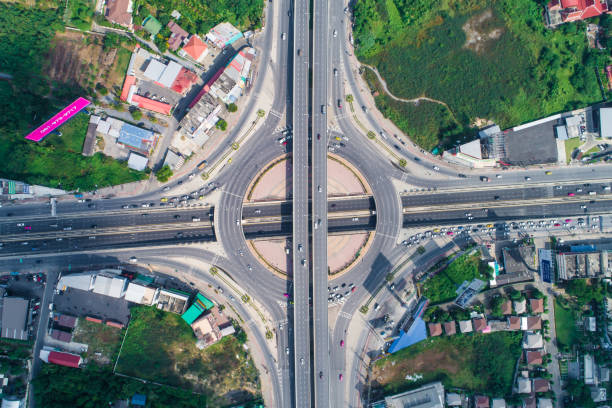 istock Transport circular junction traffic road with car 1550024591
