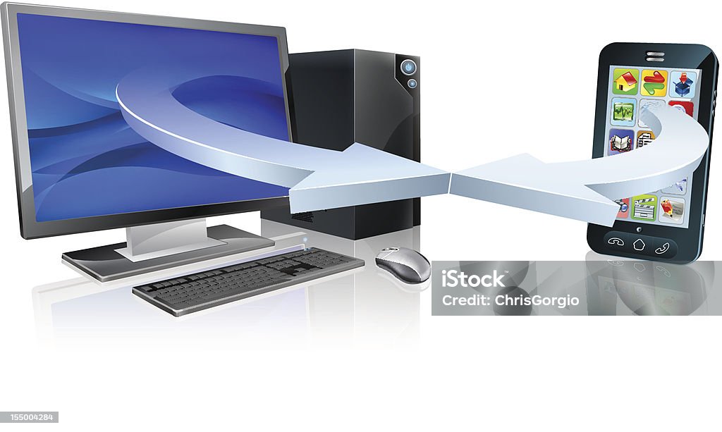 One Computer Mobile Images Computer And Mobile Phone Sync Stock Illustration - Download Image Now ...