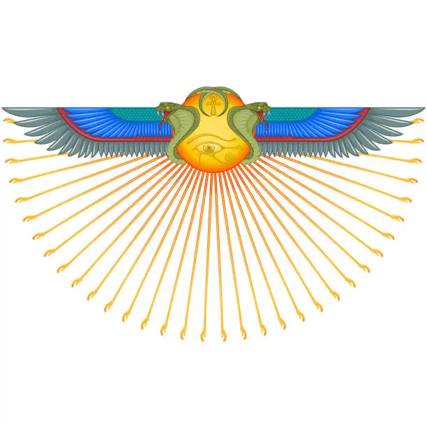 Vector illustration of Winged sun with cobras, symbol of ancient Egypt