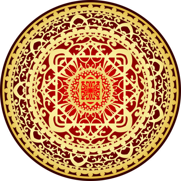 red & gold rug Vector illustration of oriental red & gold rug (eps 10) chinese tapestry stock illustrations