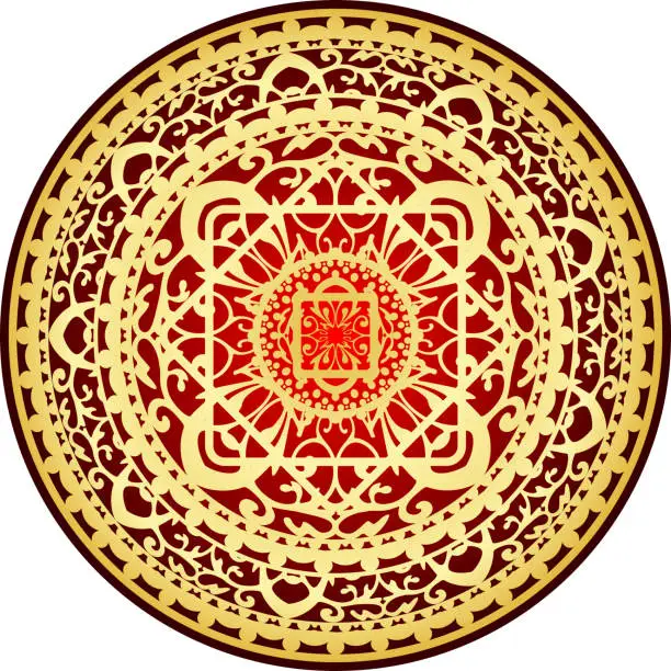 Vector illustration of red & gold rug