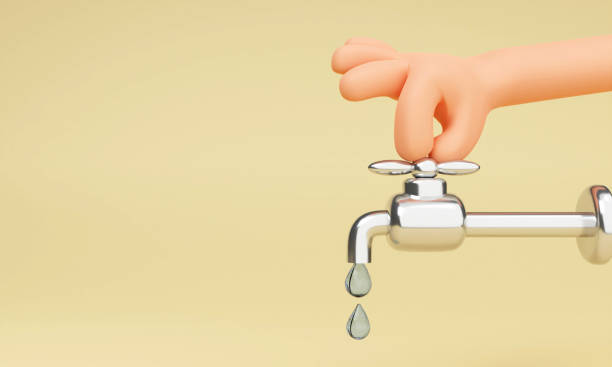 istock 3d hand closes the faucet. environment and earth day concept with globe and eco friendly environment. 3d rendering illustration. 1550050918