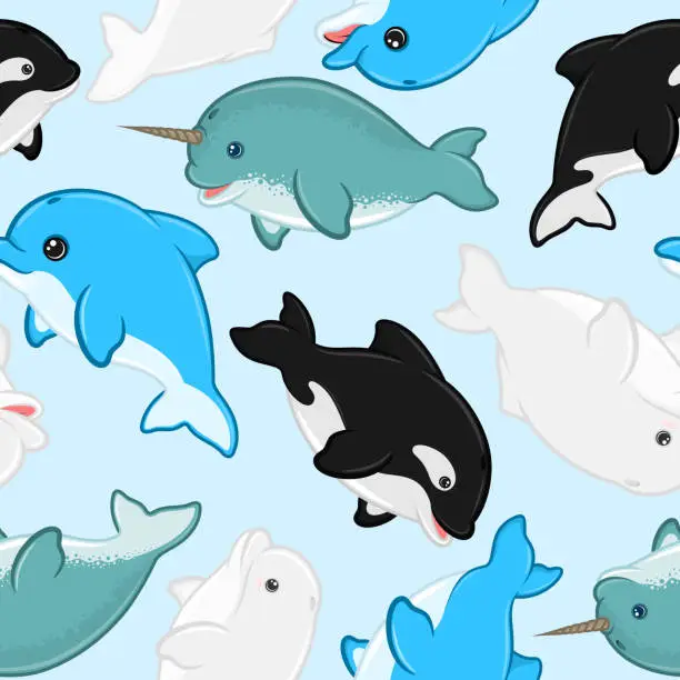 Vector illustration of Aquatic mammal pattern with cartoon shape