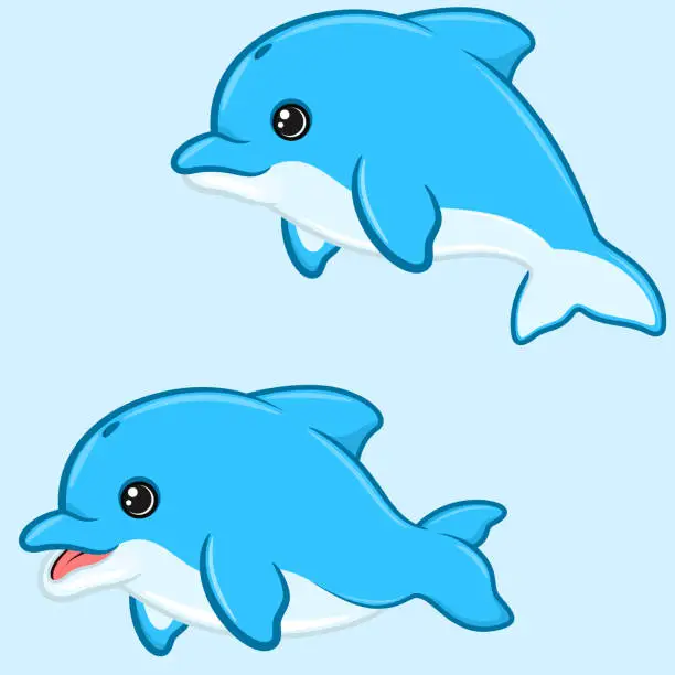 Vector illustration of Illustration of dolphin in cartoon shape