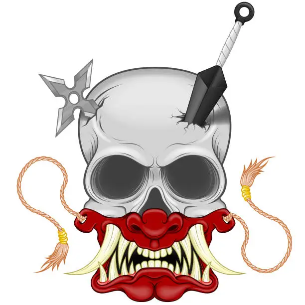 Vector illustration of Skull with japanese hannya mask