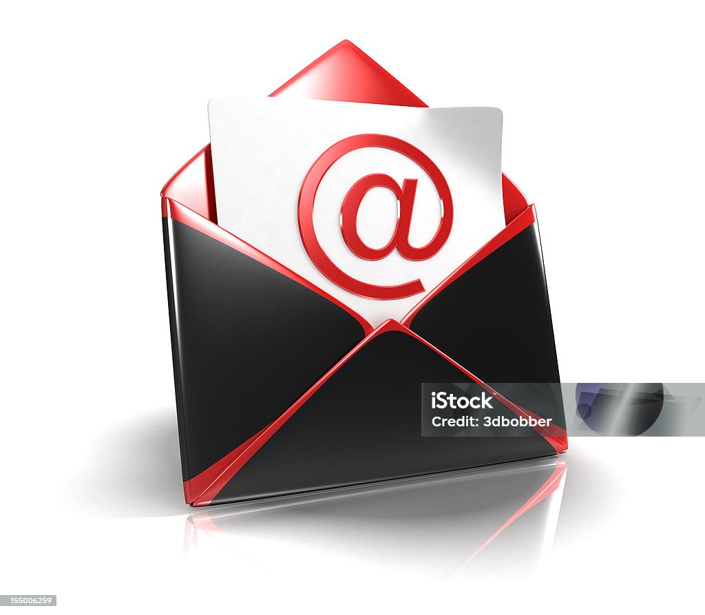 Black Mail Envelope With Red Edges Black mail envelope with red edges. 3d render. Black Color Stock Photo