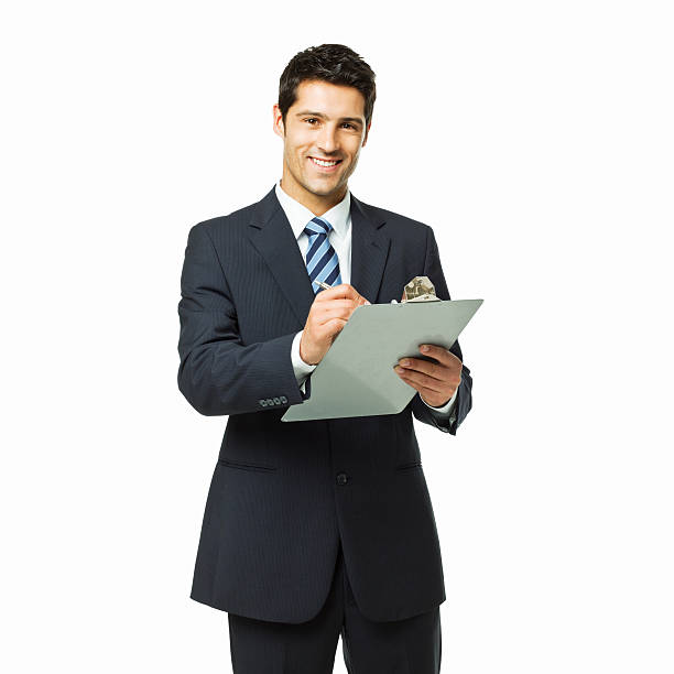 istock Businessman Writing on a Clipboard - Isolated 155006917
