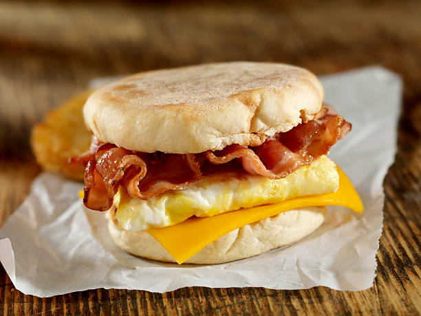 Bacon and Egg Breakfast Sandwich  english muffin stock pictures, royalty-free photos & images
