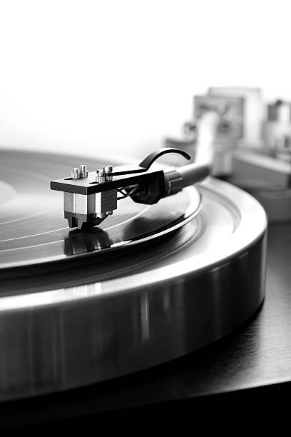 istock Black and White photography of Record Player against white background 155008094