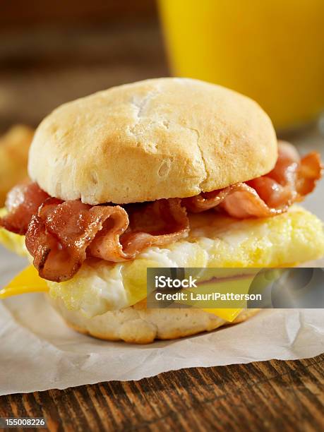 Bacon And Egg Breakfast Sandwich Stock Photo - Download Image Now - Egg - Food, Muffin, American Culture