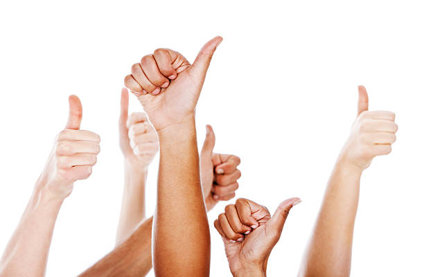 istock Group of multi-racial hands making thumbs up sign 155008969