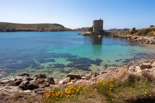 Cromwell's Castle is a 17th century gun battery built to protect New Grimsby Sound, a long, sheltered anchorage between the Islands of Bryher and Tresco, Isles of Scilly, UK