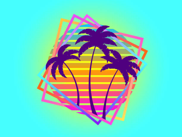 istock Retro sci-fi palm trees from the 80s at sunset in a square frame. Retro futuristic sun with palm trees. Synthwave and Retrowave style. Design of advertising banners and posters. Vector illustration 1550113458