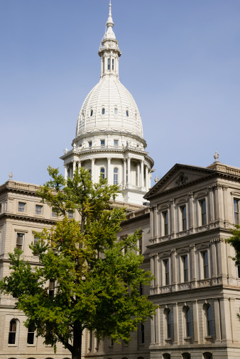 The Capitol building with dome in Lansing, Michigan.