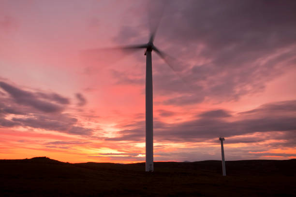 Wind Turbines at Sunset. stock photo