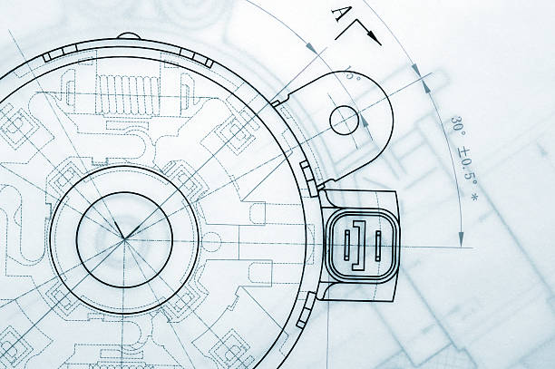 機械産業設計図 - construction three dimensional shape planning architect ストックフォトと画像