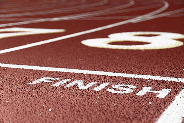 istock Finish Line on Grungy Running Track 155013756
