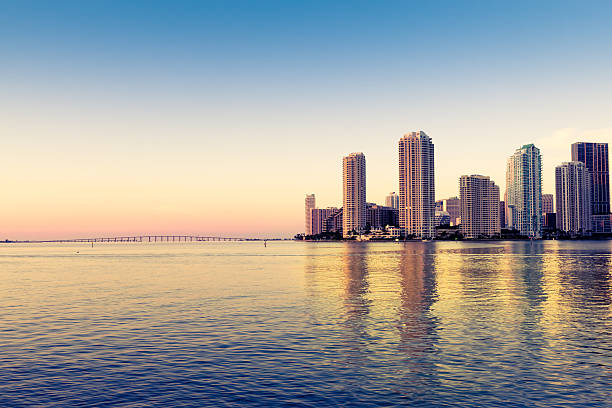 Miami skyline on Biscayne bay stock photo