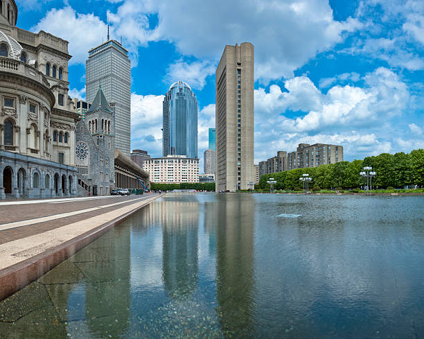 istock Boston Back Bay Towers Reflecting in Christian Science Center Pool 155014430