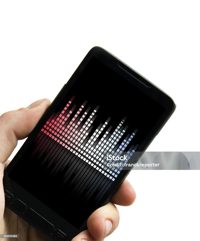 Mão segurando o smartphone com Equalizador de música - Foto de stock de MP3 Player royalty-free