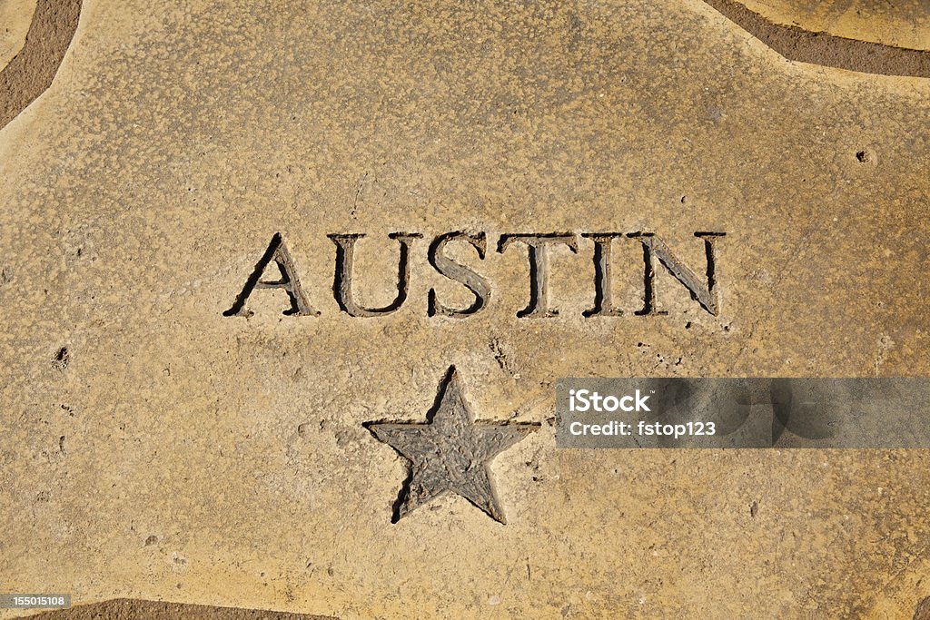 Austin, Teksas przedstawione na mapie z betonu. Star state capitol. - Zbiór zdjęć royalty-free (Austin - Stan Teksas)