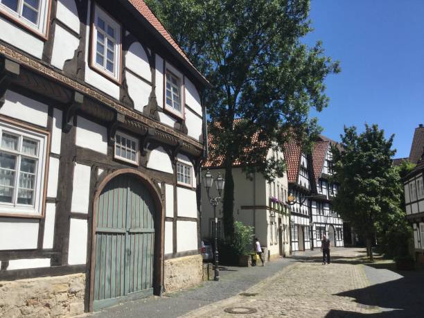 half-timbered houses - hanseatic city of herford. - herford imagens e fotografias de stock