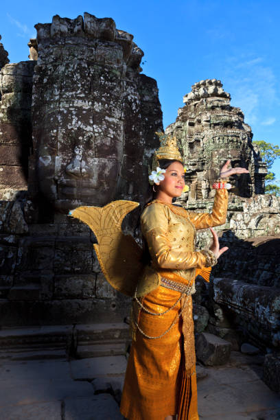 istock Golden apsara dancer at Bayon temple 155015302