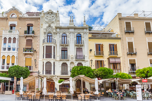 Restaurants at the cathedral square in Murcia, Spain