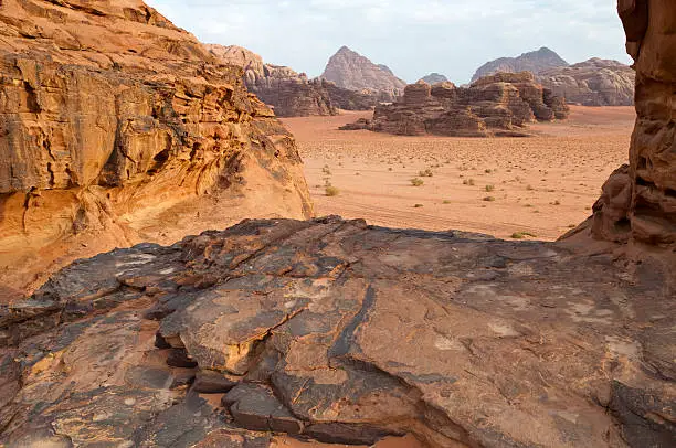 The dramatic desert landscape of Wadi Rum in Jordan, the setting for numerous major films.