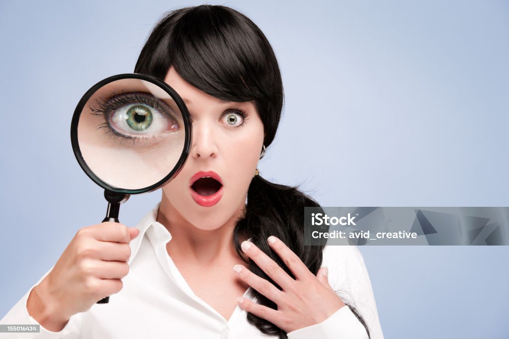 Surprised Businesswoman With Magnifying Glass  Magnifying Glass Stock Photo