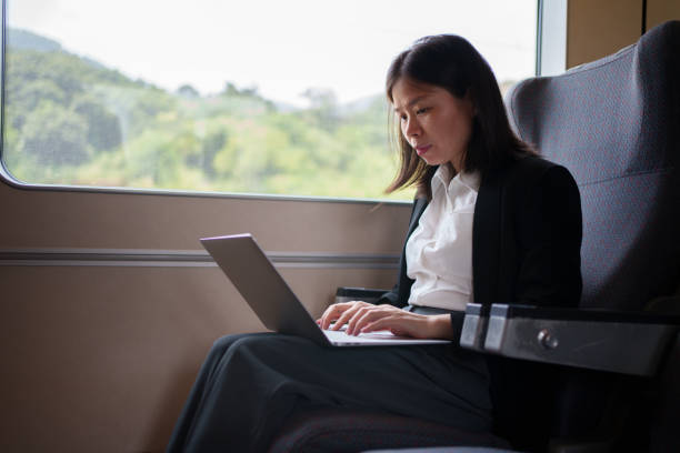 istock A woman browsing the internet on a train 1550170494