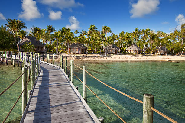 istock View on tropical island from the wooden bridge 155018434