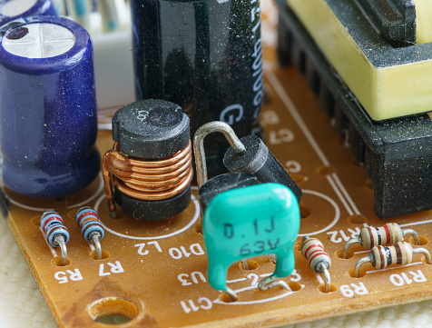 Close-up of electronic components on a circuit board